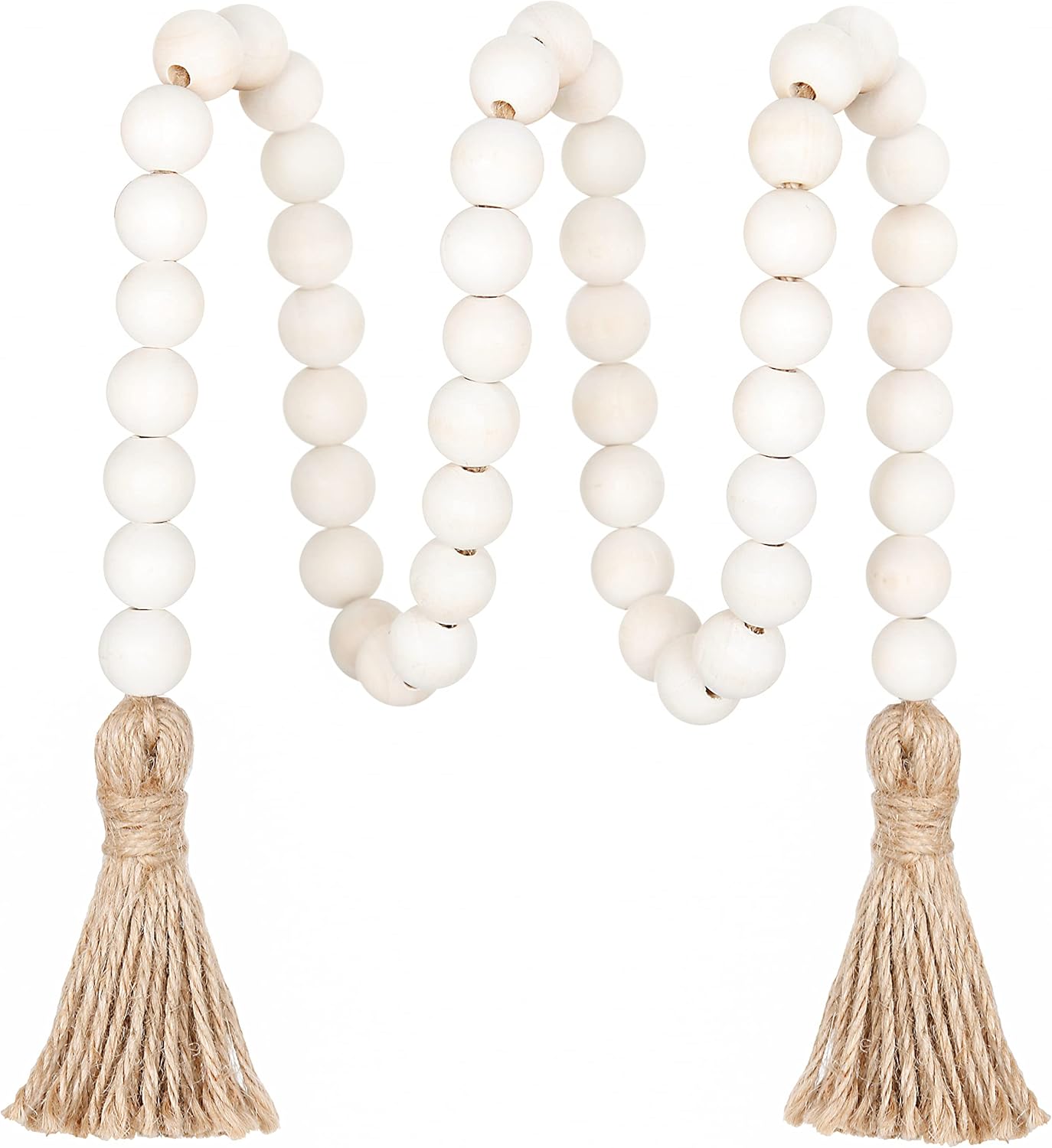 39inch Wood Bead Garland Farmhouse with Tassels, Prayer Beads Garland Boho Wall Hanging Home Decor